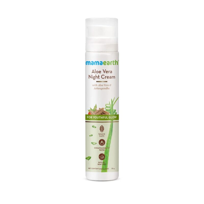 Mamaearth Aloe Vera Night Cream for glowing skin with Aloe Vera and Ashwagandha for a Youthful Glow – 50 g