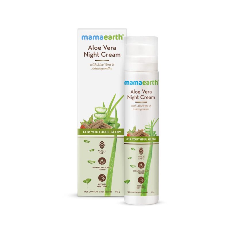 Mamaearth Aloe Vera Night Cream for glowing skin with Aloe Vera and Ashwagandha for a Youthful Glow – 50 g - Image 3