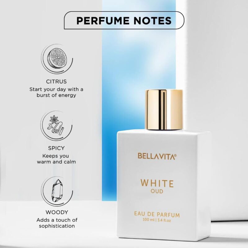 BELLAVITA White Oud Unisex | Long Lasting Perfume for Man and Woman | EDP 100ml | Orange, Patchouli, Musk | Oud, Citrus, Spicy Premium Fragrance Perfume for Men & Women | Great for Everyday Use - Image 4