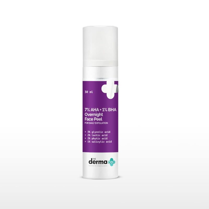 The Derma Co 7% AHA + 1% BHA Overnight Face Peel With Glycolic, Lactic, Phytic & Salicylic Acid for Daily Exfoliation - 30ml Daily Gentle Exfoliation