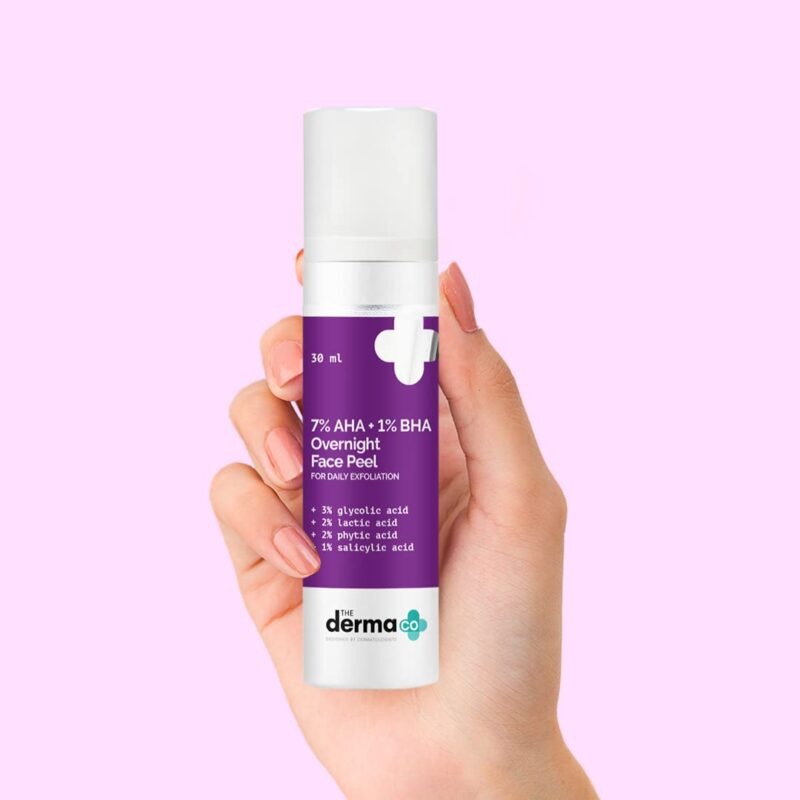 The Derma Co 7% AHA + 1% BHA Overnight Face Peel With Glycolic, Lactic, Phytic & Salicylic Acid for Daily Exfoliation - 30ml Daily Gentle Exfoliation - Image 2