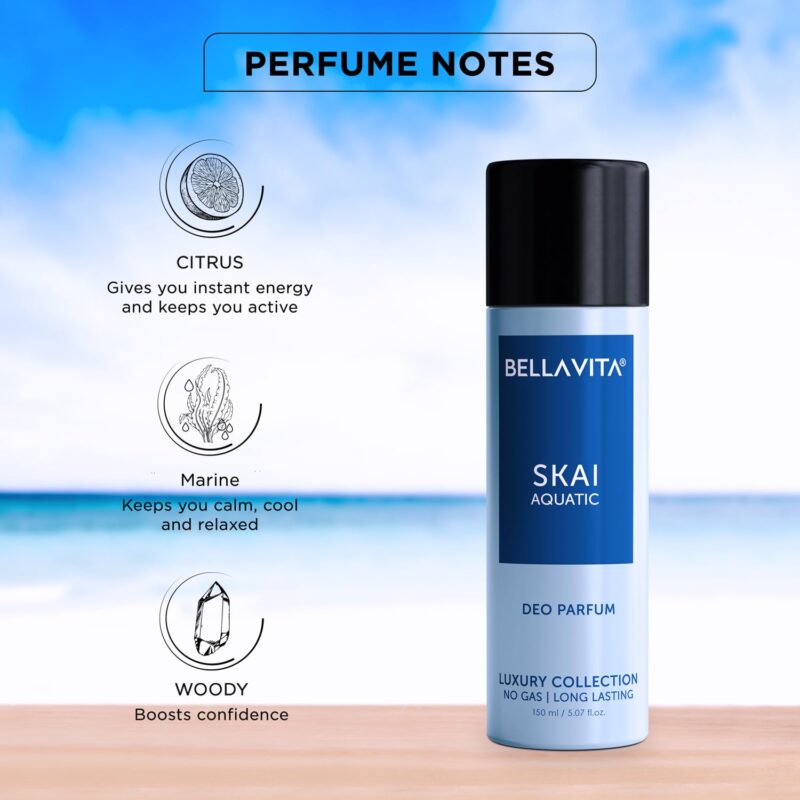 Bella Vita Luxury SKAI Aquatic | Long Lasting 150ml No Gas Deodorant Body Parfum for Man and Woman | with Bergamot, Pineapple, Lavender | Fresh, Musky & Premium Fragrance Deo - Image 2