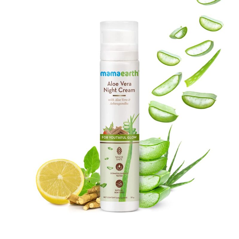 Mamaearth Aloe Vera Night Cream for glowing skin with Aloe Vera and Ashwagandha for a Youthful Glow – 50 g - Image 2