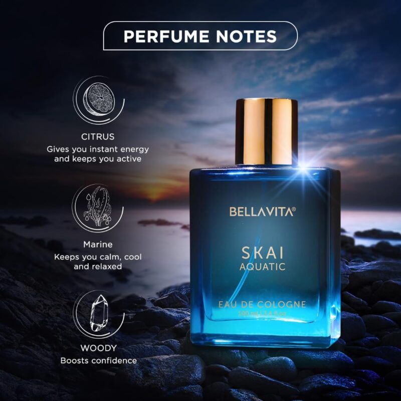 Bella Vita Luxury Skai Aquatic Unisex Long Lasting Perfume for Man and Woman | EDC 100ml | Bergamot, Lavender & Patchouli | Woody, Citrus Premium Fragrance Perfume for Men & Women - Image 4