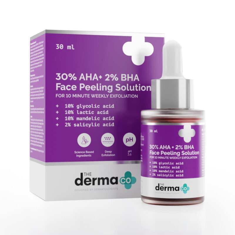 The Derma Co 30% AHA + 2% BHA Peeling Solution - 30ml | Repairing & Exfoliating | Makes Skin Glow | Cleanses Pores