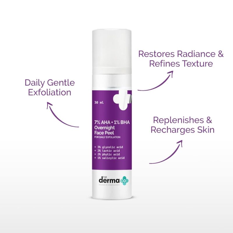 The Derma Co 7% AHA + 1% BHA Overnight Face Peel With Glycolic, Lactic, Phytic & Salicylic Acid for Daily Exfoliation - 30ml Daily Gentle Exfoliation - Image 3