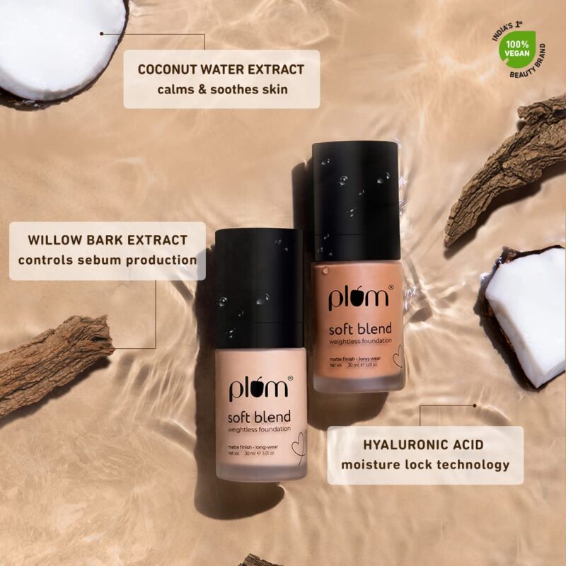 Plum Soft Blend Weightless Foundation | With Hyaluronic Acid | Matte Finish | Super Hydrating | 100% Vegan & Cruelty-Free | Halo Sand - 105P - Image 4