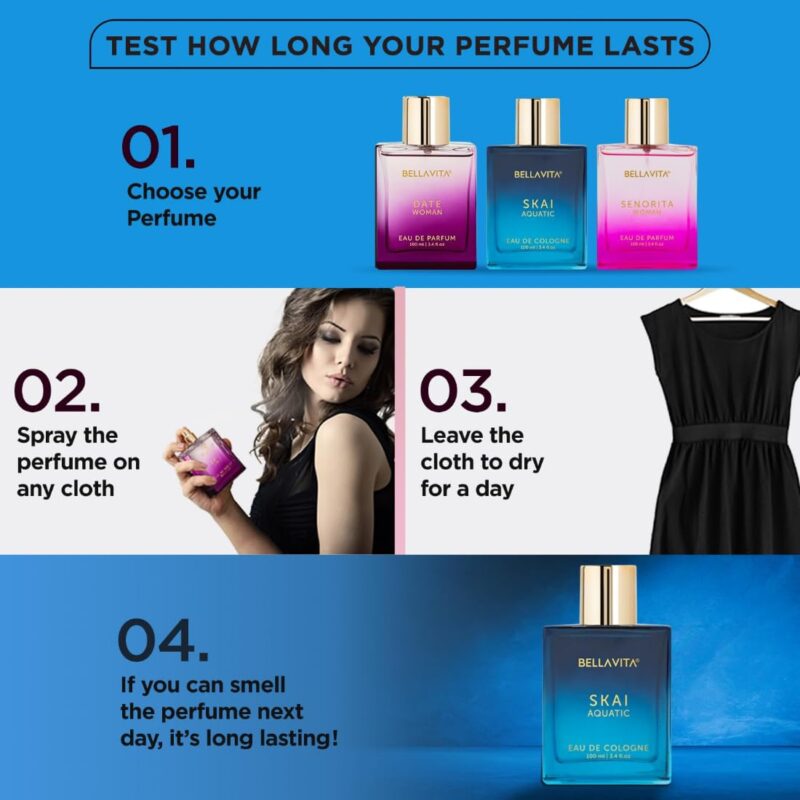 Bella Vita Luxury Skai Aquatic Unisex Long Lasting Perfume for Man and Woman | EDC 100ml | Bergamot, Lavender & Patchouli | Woody, Citrus Premium Fragrance Perfume for Men & Women - Image 2