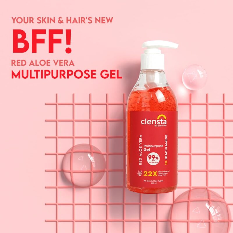 Clensta Red Aloe Vera Gel 22X More Powerful Than Normal Aloe Vera For Skin And Hair With 99% Pure Aloe Vera Gel And 1% Niacinamide | Moisturizing For Women & Men All Skin Type - 300Ml - Image 6