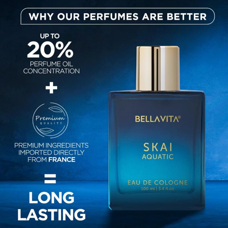 Bella Vita Luxury Skai Aquatic Unisex Long Lasting Perfume for Man and Woman | EDC 100ml | Bergamot, Lavender & Patchouli | Woody, Citrus Premium Fragrance Perfume for Men & Women - Image 3