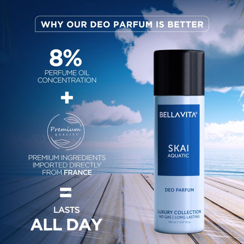 Bella Vita Luxury SKAI Aquatic | Long Lasting 150ml No Gas Deodorant Body Parfum for Man and Woman | with Bergamot, Pineapple, Lavender | Fresh, Musky & Premium Fragrance Deo - Image 3