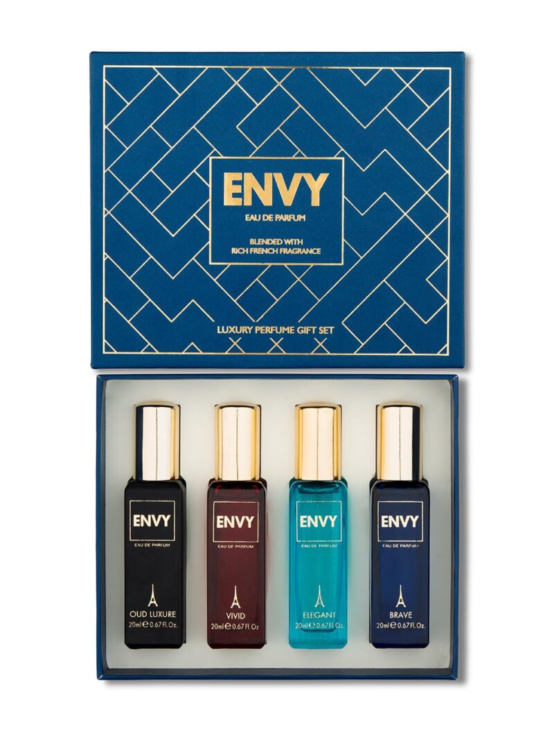 ENVY Gift Set for Men - Oud Luxure, Elegant, Vivid, Embrace - 20ML Each | Long Lasting Luxury Perfume EDP | Perfume Gift Set for Men | Perfume Set for Men Gift Pack | Perfume Gift Set