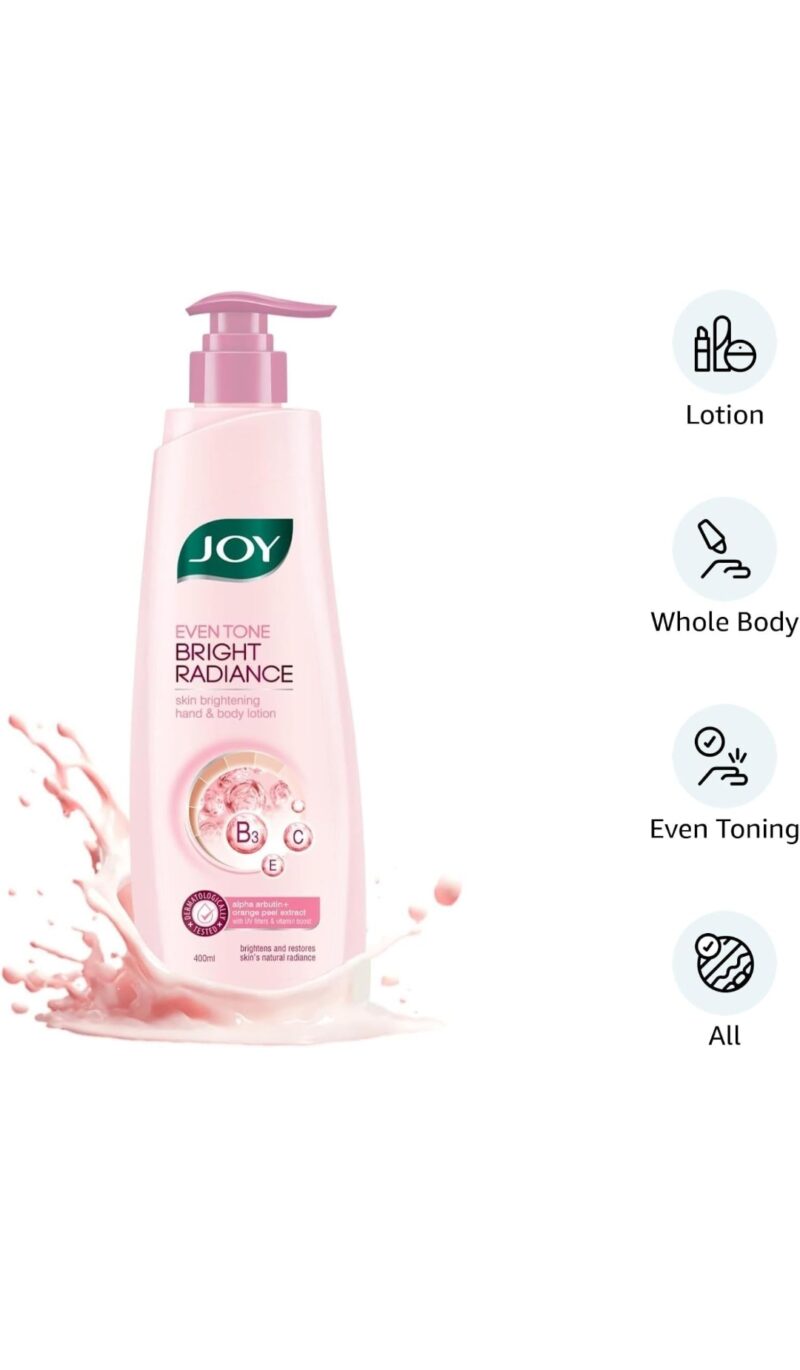 Joy Even Tone Bright Radiance Brightening Body Lotion 400ml | With Niacinamide & Alpha Arbutin | Removes Tan, Dark Spots & Restores Natural Glow | Lightweight, Non Sticky & Non Greasy | 300ml - Image 3