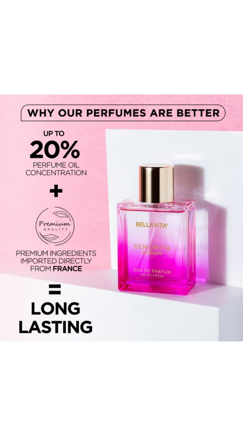 BELLAVITA Senorita Woman Long Lasting Perfume for Women | EDP 100ml | Floral & Fruity Women's Premium Fragrance | Yuzu, Lotus, Magnolia, Musk | Perfect for Day Events - Image 4