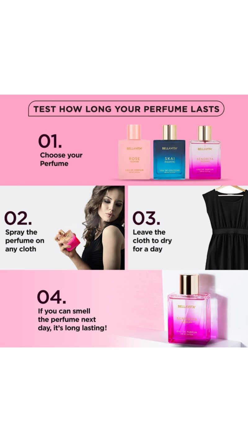 BELLAVITA Senorita Woman Long Lasting Perfume for Women | EDP 100ml | Floral & Fruity Women's Premium Fragrance | Yuzu, Lotus, Magnolia, Musk | Perfect for Day Events - Image 5