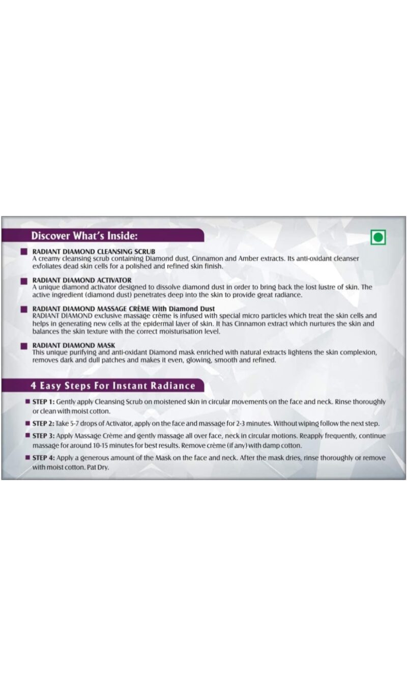 Lotus Herbals Radiant Diamond Cellular Radiance 1 Facial Kit | With Diamon Dust & Cinnamon | For All Skin Types - Image 2