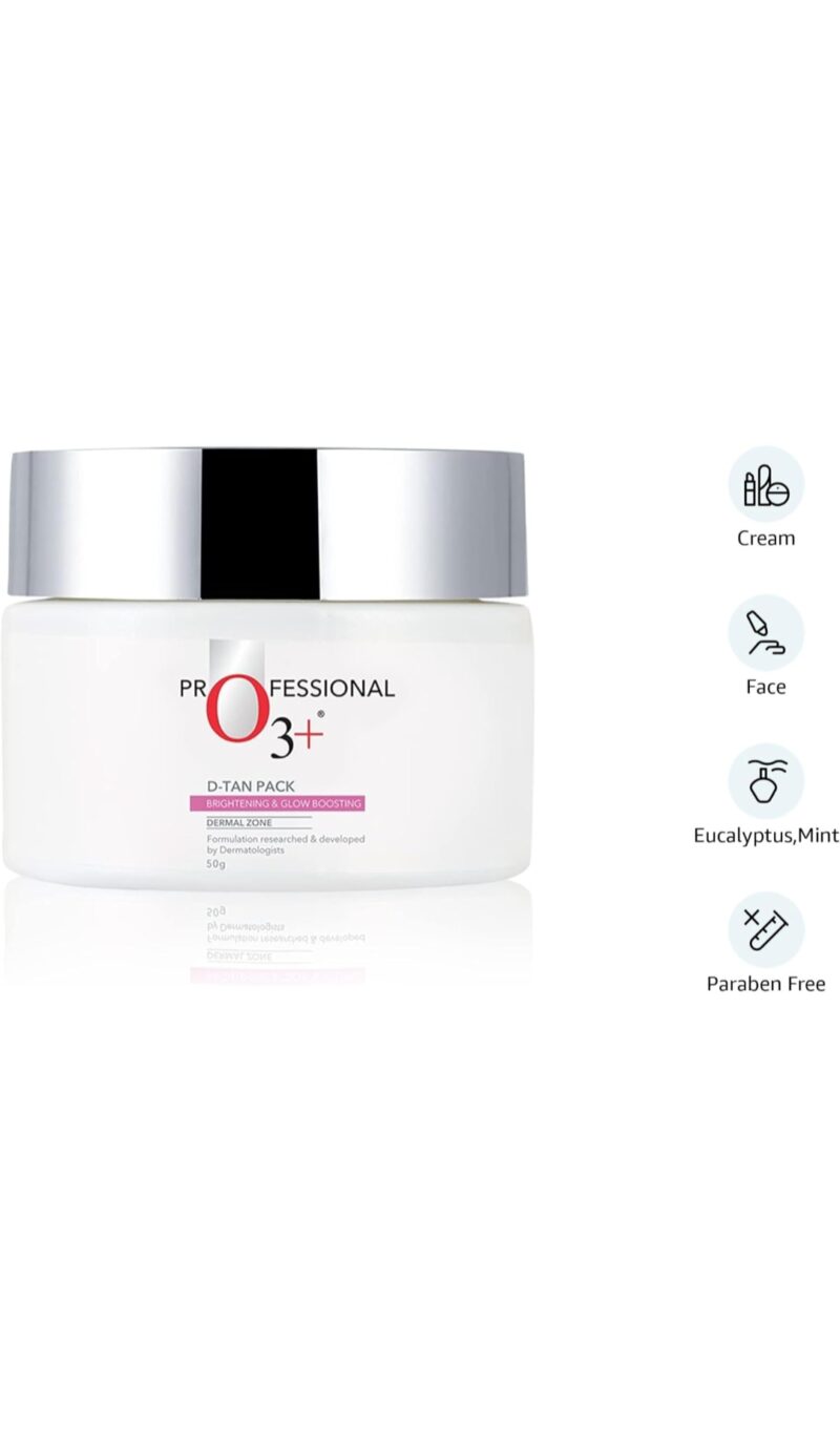 O3+ D-TAN Professional Face Pack for Instant Tan Removal & Glowing Skin with Lactic Acid, Pea Extract & Mint Extract - Ideal for All Skin Types 50g | Detan Pack for Tan Removal for Face and Body - Image 2