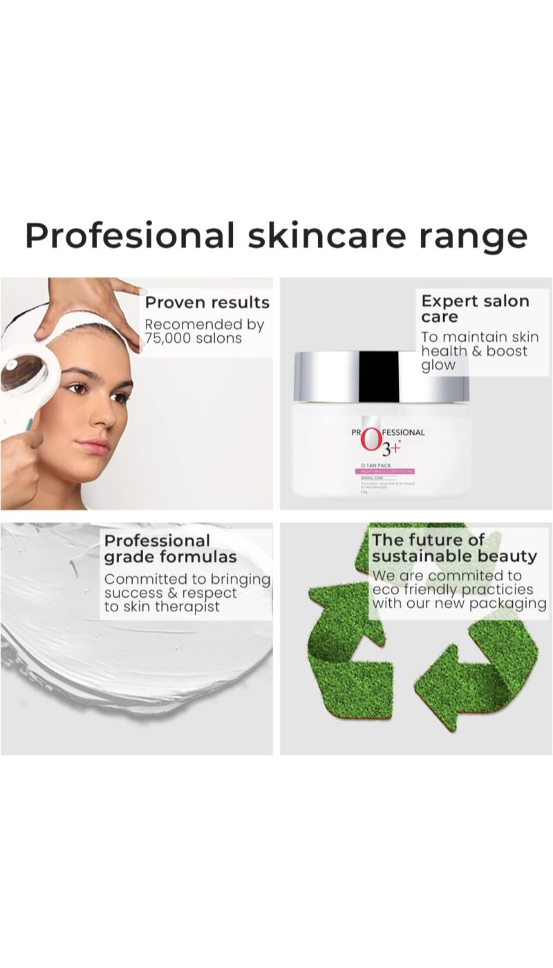 O3+ D-TAN Professional Face Pack for Instant Tan Removal & Glowing Skin with Lactic Acid, Pea Extract & Mint Extract - Ideal for All Skin Types 50g | Detan Pack for Tan Removal for Face and Body - Image 6