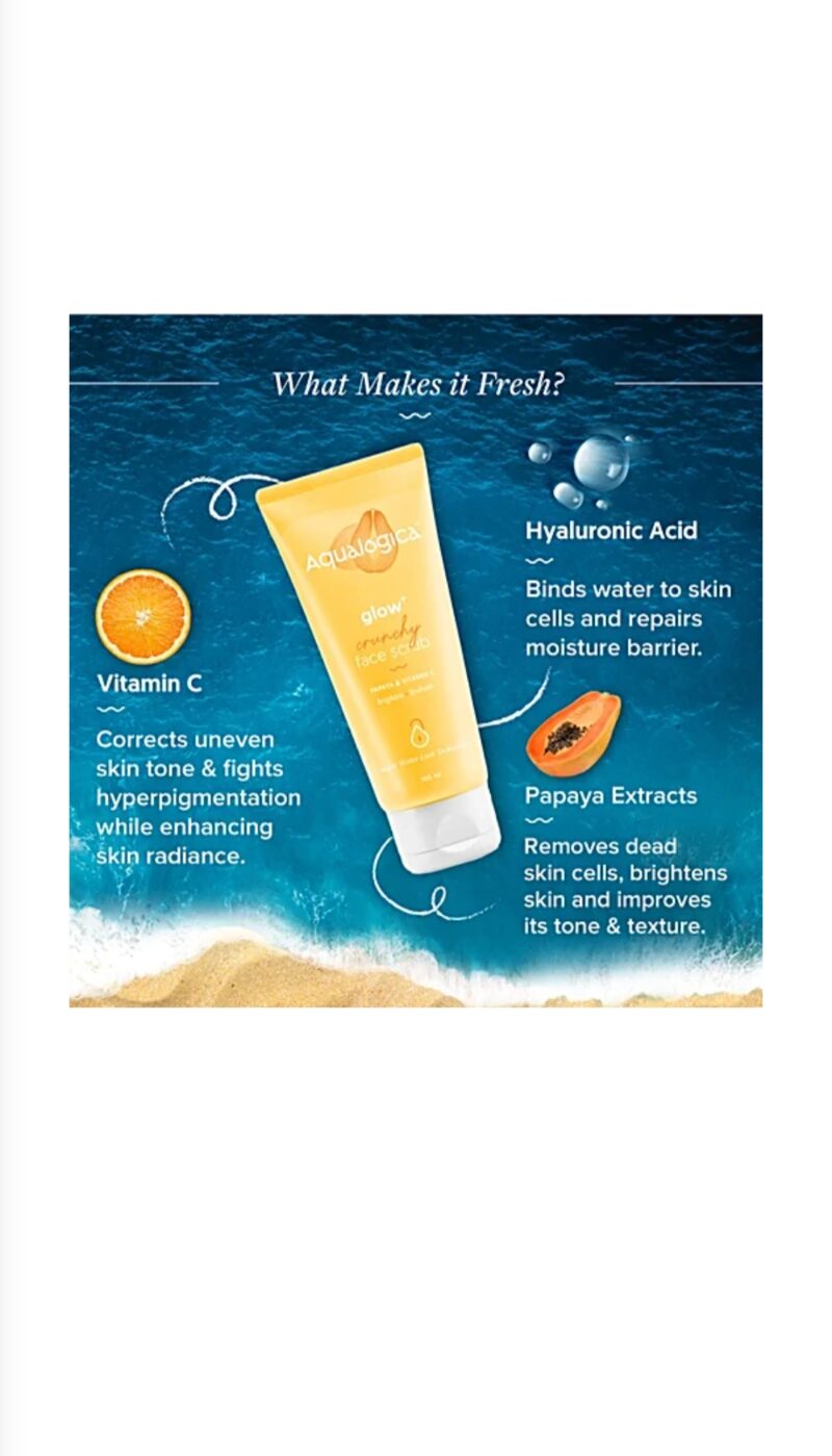 Aqualogica Glow+ Crunchy Face Scrub -Vitamin C & Papaya, For Deep Exfoliation & Cleansing, Refines, Brightens, 100 ml - Image 2
