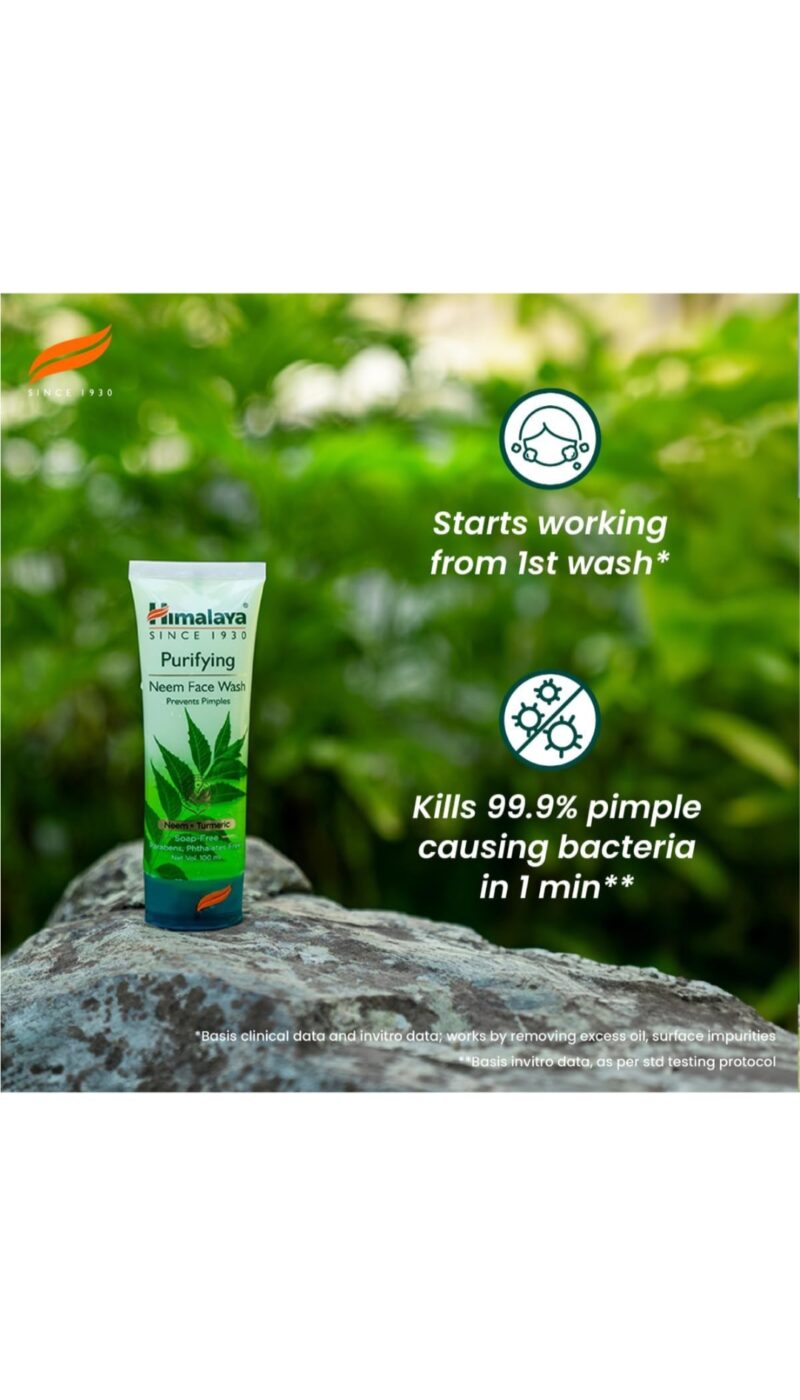 Himalaya Purifying Neem Face Wash|Clinically proven to fight against acne and pimples|Gently cleanses|100% naturally derived Neem|Works from 1st wash|For both men and women|150 ml - Image 4