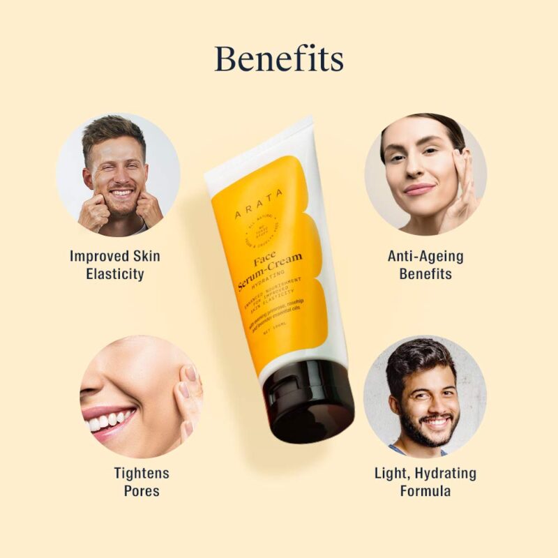 Arata Natural Hydrating Anti-Ageing Face Serum-Cream with evening primrose, rosehip & lavender essential oils for Skin Elasticity for Women & Men || All Natural, Vegan & Cruelty Free (100 ml) - Image 3
