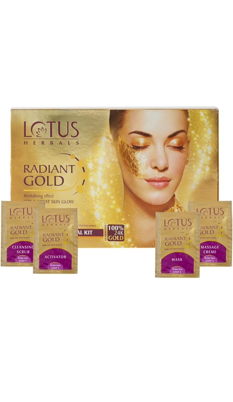Lotus Herbals Radiant Gold Cellular Glow 1 Facial Kit | With 24K Gold leaves | For Skin Glow | All Skin Types | 37g