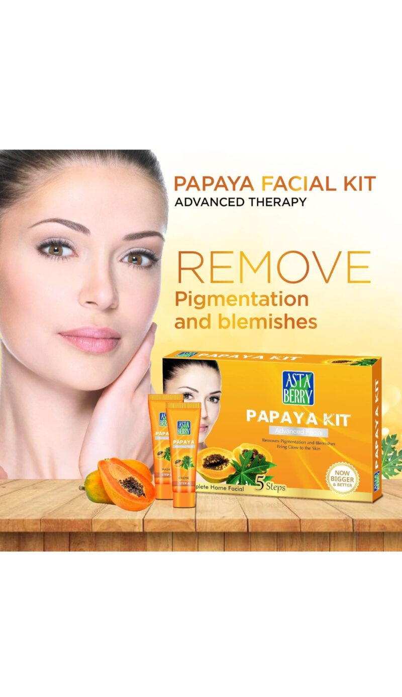 Astaberry Papaya Mini Facial Kit, 5 Step for Skin Brightening | Ultimate Glow | Reduce Pigmentation and Blemishes | Improve skin moisturization & Elasticity |100 gm - Image 2