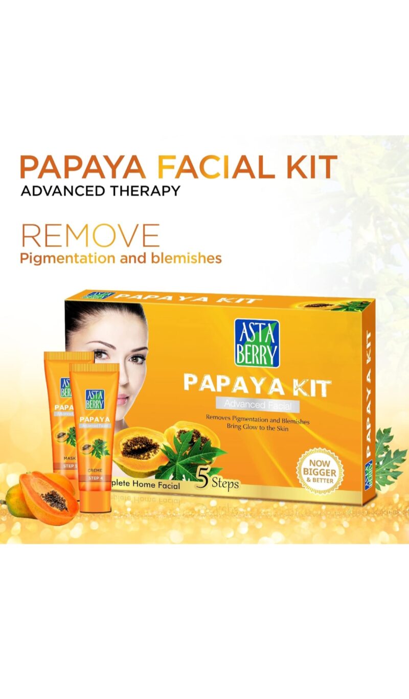 Astaberry Papaya Mini Facial Kit, 5 Step for Skin Brightening | Ultimate Glow | Reduce Pigmentation and Blemishes | Improve skin moisturization & Elasticity |100 gm - Image 3