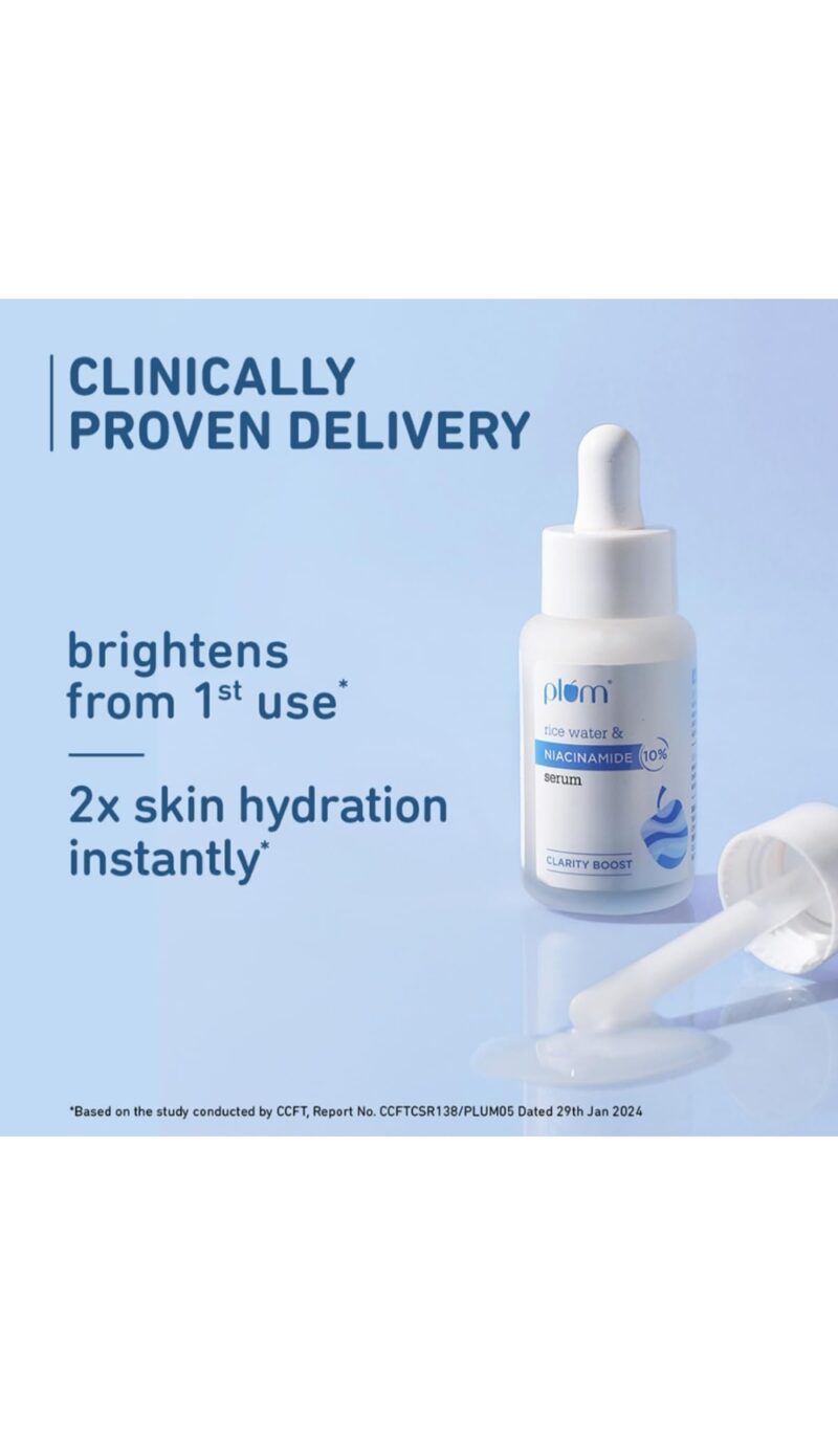 Plum 10% Niacinamide Serum with Rice Water | Clarity Boost Face Serum for Glowing Skin, Oil Control & Pore Minimizing | Suitable for All Skin Types – 30 ml - Image 4