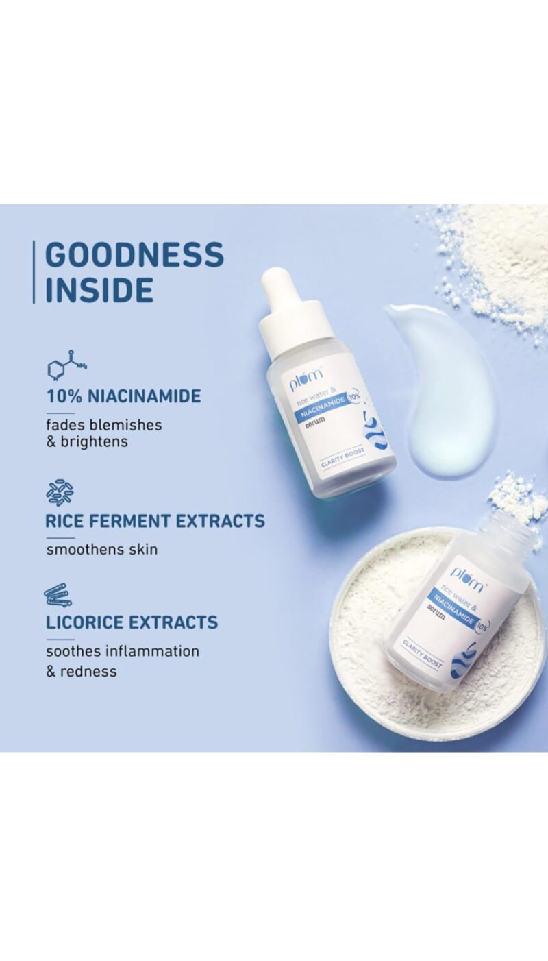 Plum 10% Niacinamide Serum with Rice Water | Clarity Boost Face Serum for Glowing Skin, Oil Control & Pore Minimizing | Suitable for All Skin Types – 30 ml - Image 5