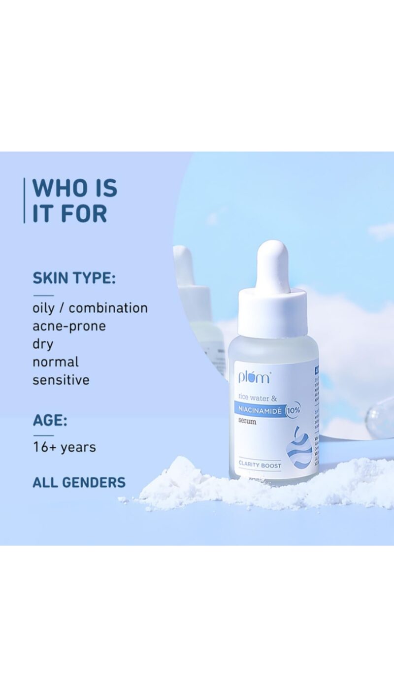 Plum 10% Niacinamide Serum with Rice Water | Clarity Boost Face Serum for Glowing Skin, Oil Control & Pore Minimizing | Suitable for All Skin Types – 30 ml - Image 7