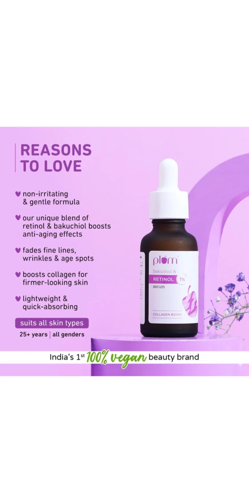 Plum 1% Retinol & Bakuchiol Face Serum | Collagen Boost | 20 ml - Image 2