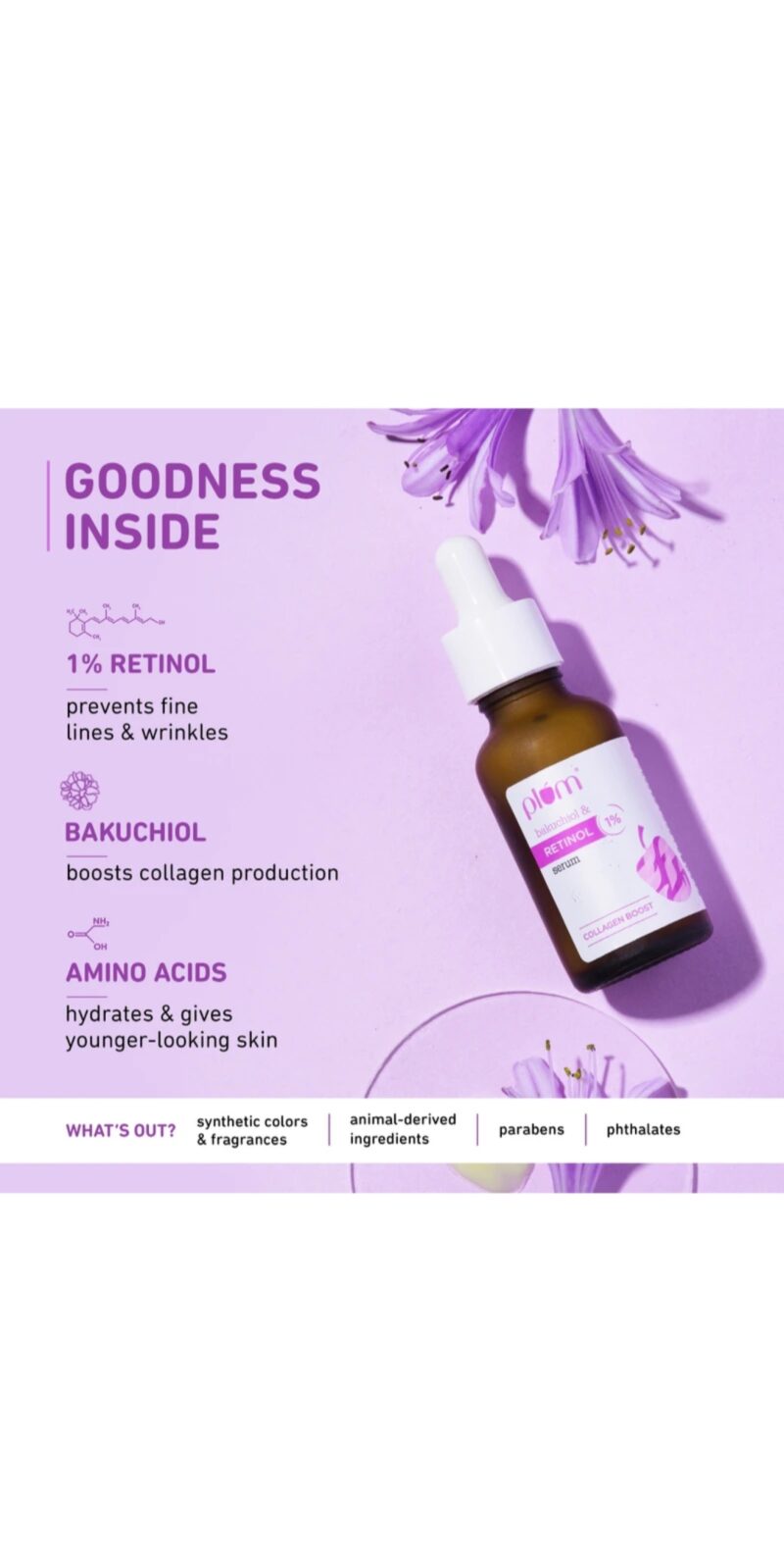 Plum 1% Retinol & Bakuchiol Face Serum | Collagen Boost | 20 ml - Image 3