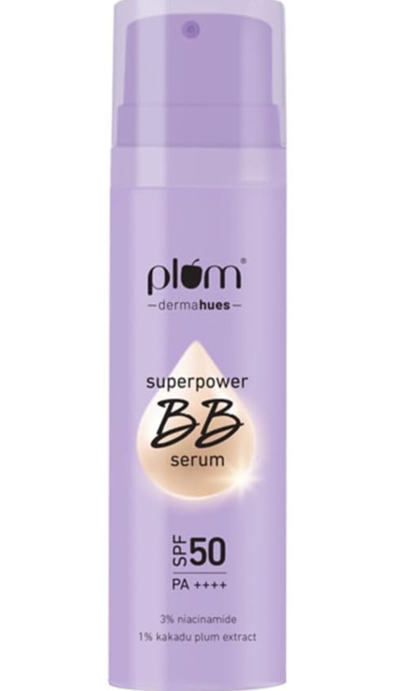 Plum Superpower BB Serum with SPF 50 PA ++++ | Natural Everyday Base | Evens Out Skin Tone | Buildable Coverage | With 3% Niacinamide | 100% Vegan & Cruelty Free | 30 ml - 04 Almond