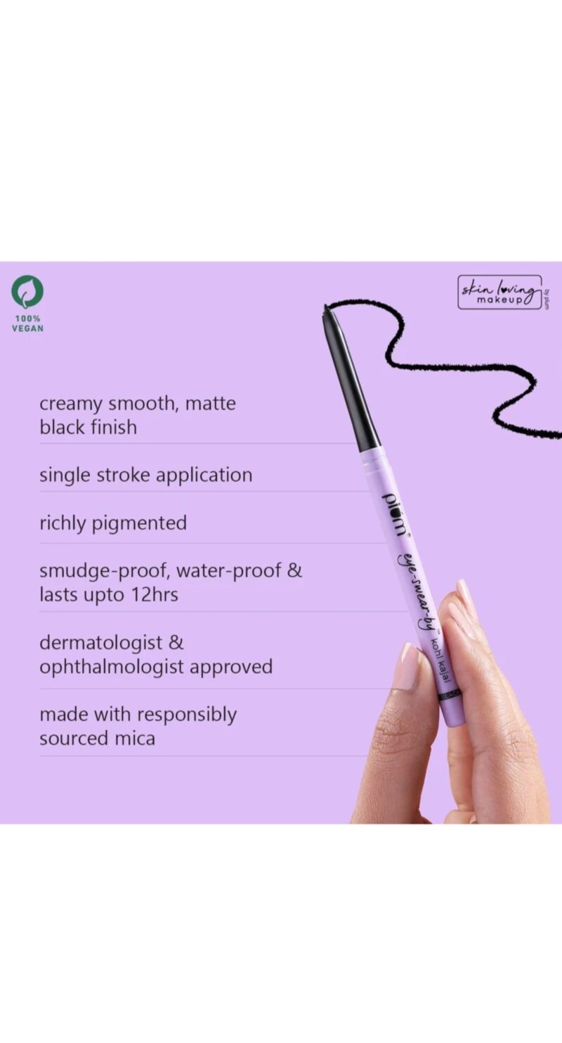 Plum Eye-Swear-By Kohl Kajal - Deep Black | Smudge-Proof | Water-Proof (Deep Black, 0.7 g) - Image 2
