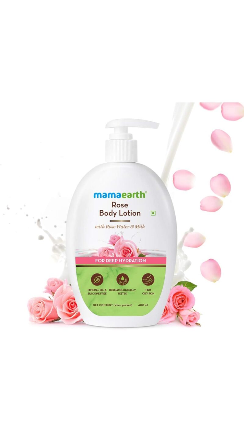 Mamaearth Rose Body Lotion for Men and Women for Dry Skin with Rose Water and Shea Butter for Winter & Summer -400ml