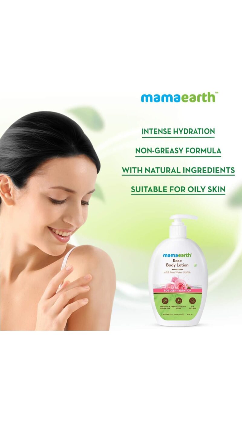 Mamaearth Rose Body Lotion for Men and Women for Dry Skin with Rose Water and Shea Butter for Winter & Summer -400ml - Image 3