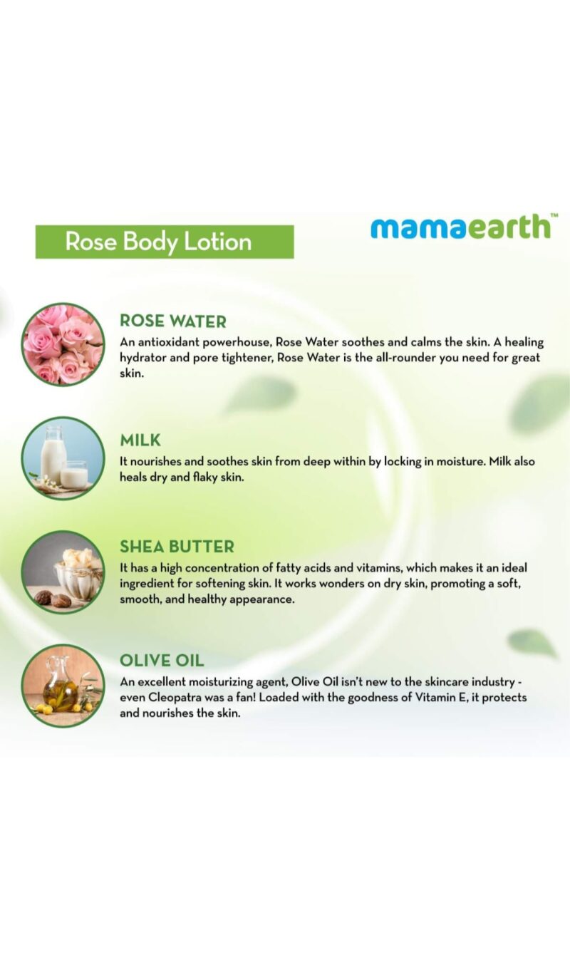 Mamaearth Rose Body Lotion for Men and Women for Dry Skin with Rose Water and Shea Butter for Winter & Summer -400ml - Image 4