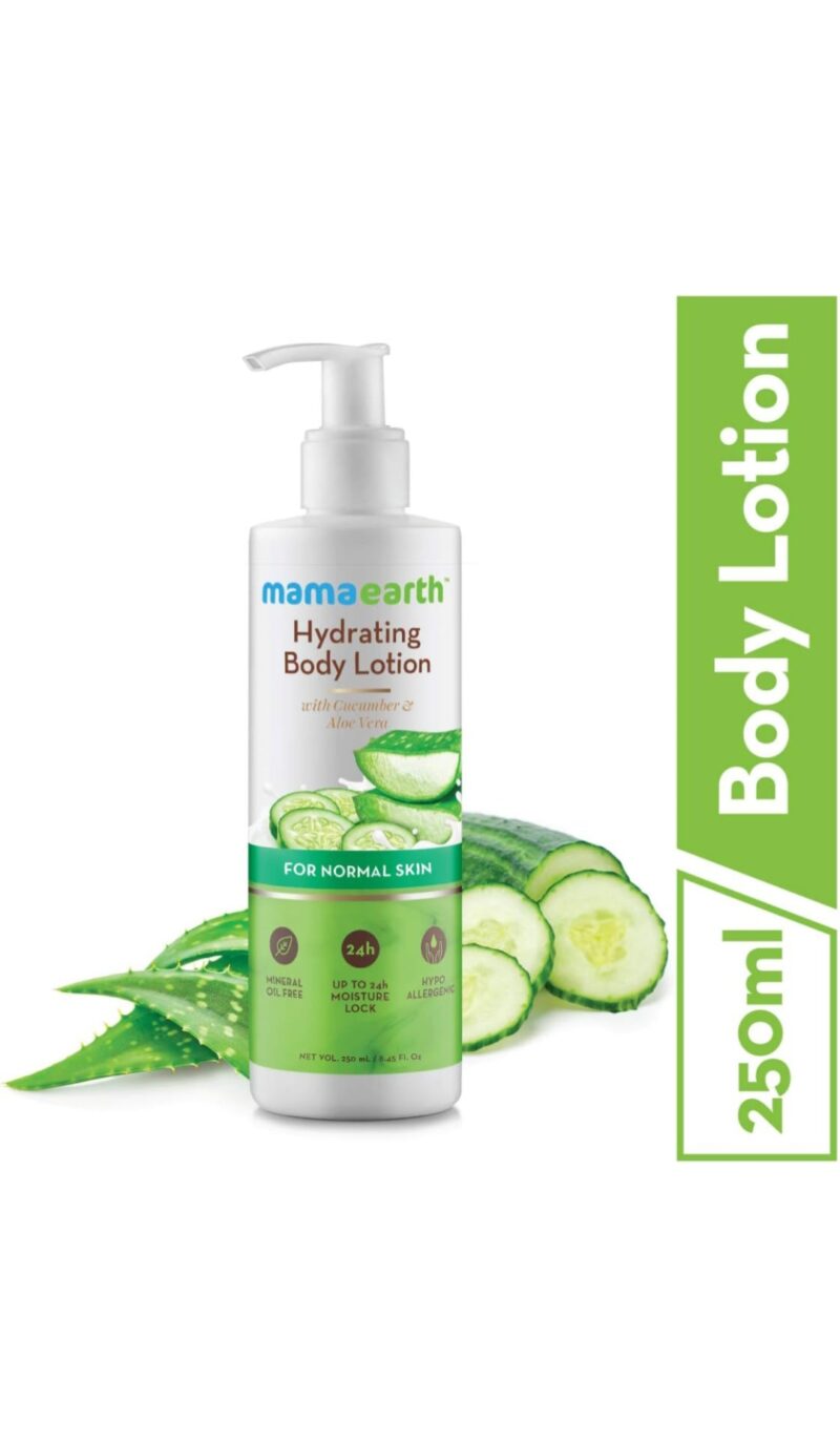 Mamaearth Hydrating Natural Body Lotion with Cucumber and Aloevera with Normal Skin for all Seasons for Men and Women (250 ml)