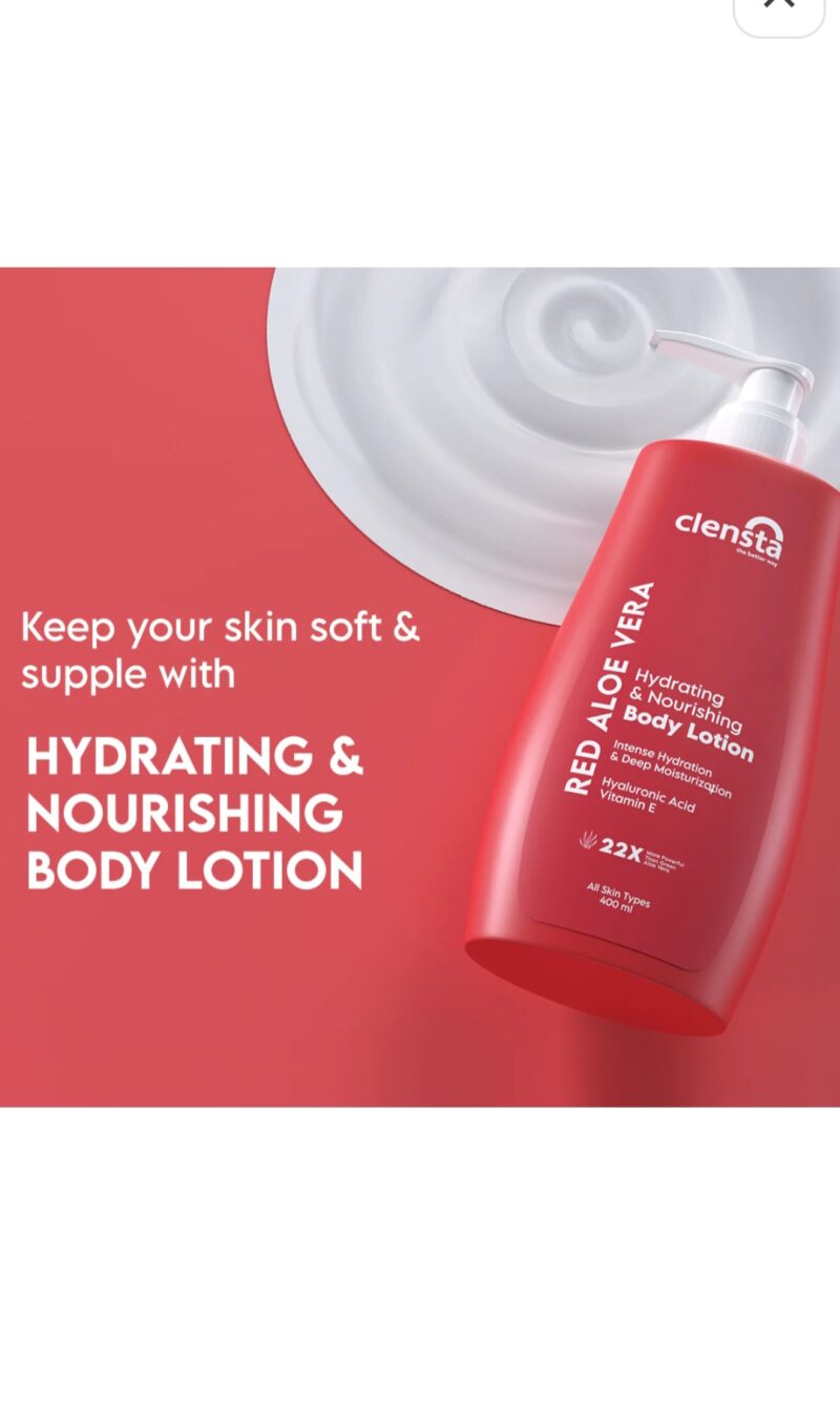 Clensta Red Aloe Vera Hydrating & Nourishing Body Lotion – 400 ml - Image 2