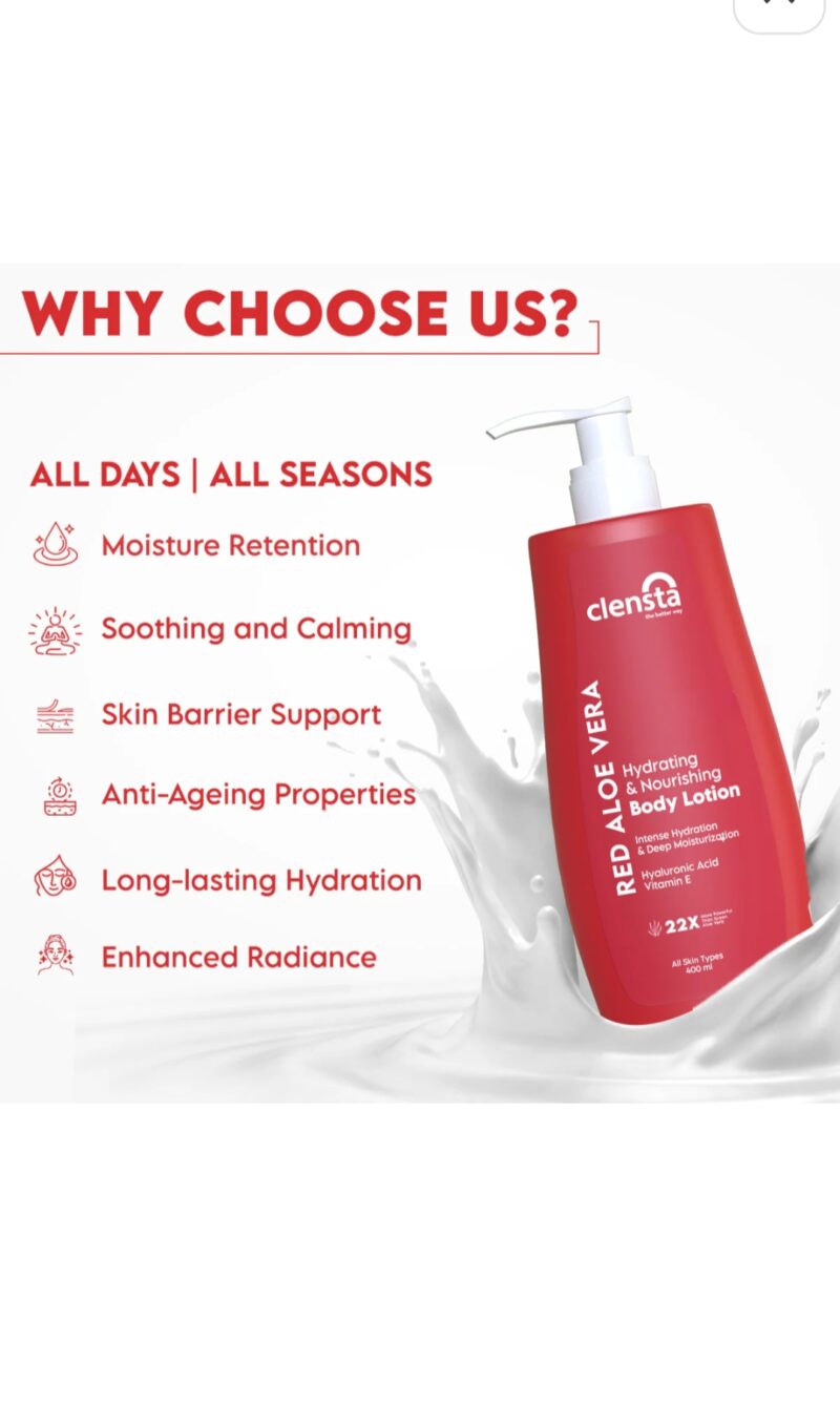 Clensta Red Aloe Vera Hydrating & Nourishing Body Lotion – 400 ml - Image 4