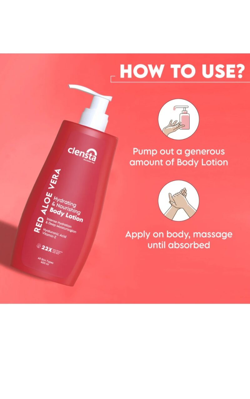 Clensta Red Aloe Vera Hydrating & Nourishing Body Lotion – 400 ml - Image 5