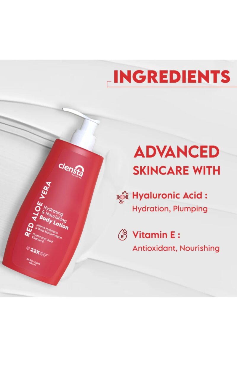 Clensta Red Aloe Vera Hydrating & Nourishing Body Lotion – 400 ml - Image 3