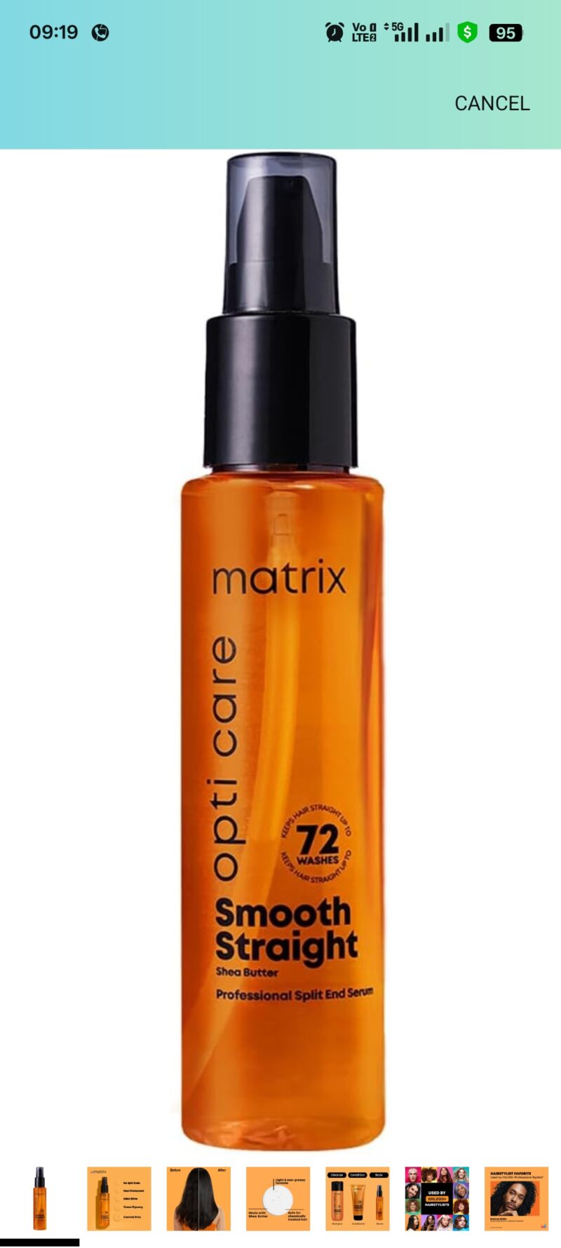 MATRIX Opti.Care Smooth Straight Professional Serum for Frizzy, Unmanageable Hair | 96Hr Frizz Control* | Used by 1 Lakh Hairstylists | with Shea Butter, 100ml