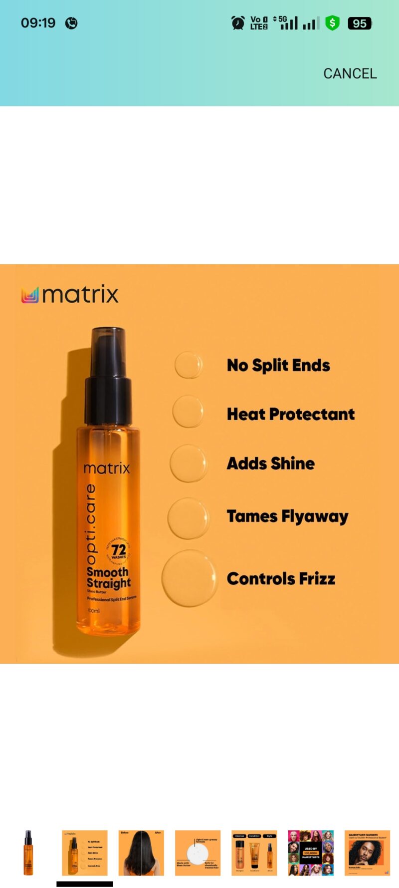 MATRIX Opti.Care Smooth Straight Professional Serum for Frizzy, Unmanageable Hair | 96Hr Frizz Control* | Used by 1 Lakh Hairstylists | with Shea Butter, 100ml - Image 5