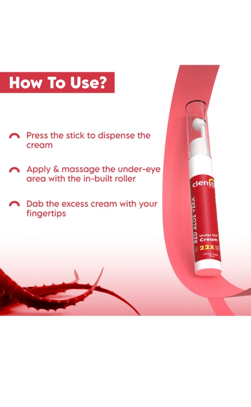 Clensta Red Aloe Vera Under Eye Cream with 2% Niacinamide – 15ml - Image 5