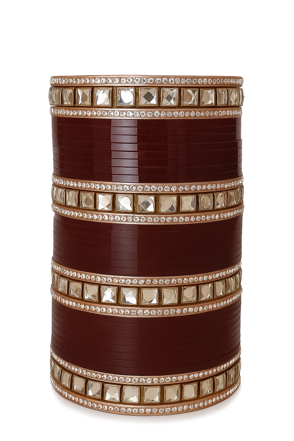 Designer Maroon Bridal Chura Bangles with Stone & Kundan Work Descr