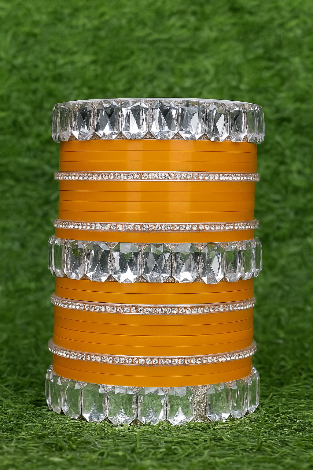 Elegant Yellow Crystal Studded Bangle Set for Women