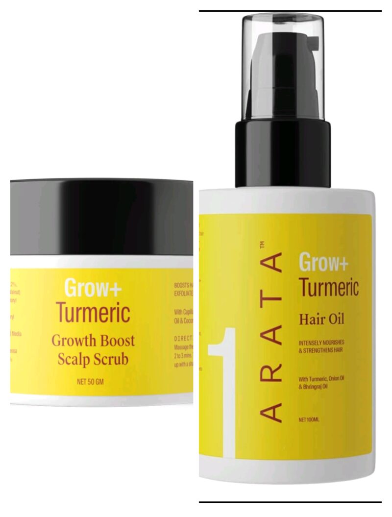 Arata Grow+ Turmeric Hair Oil & Scalp Scrub Combo