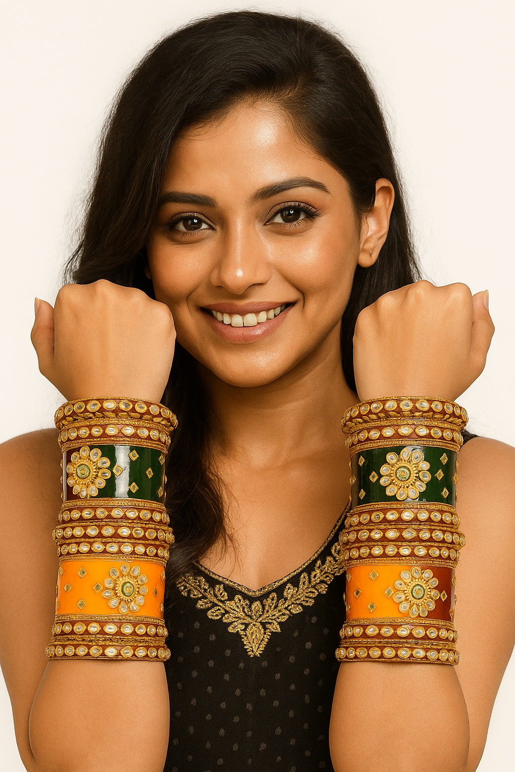 Traditional Indian Lac Bangles Set with Kundan Embellishments